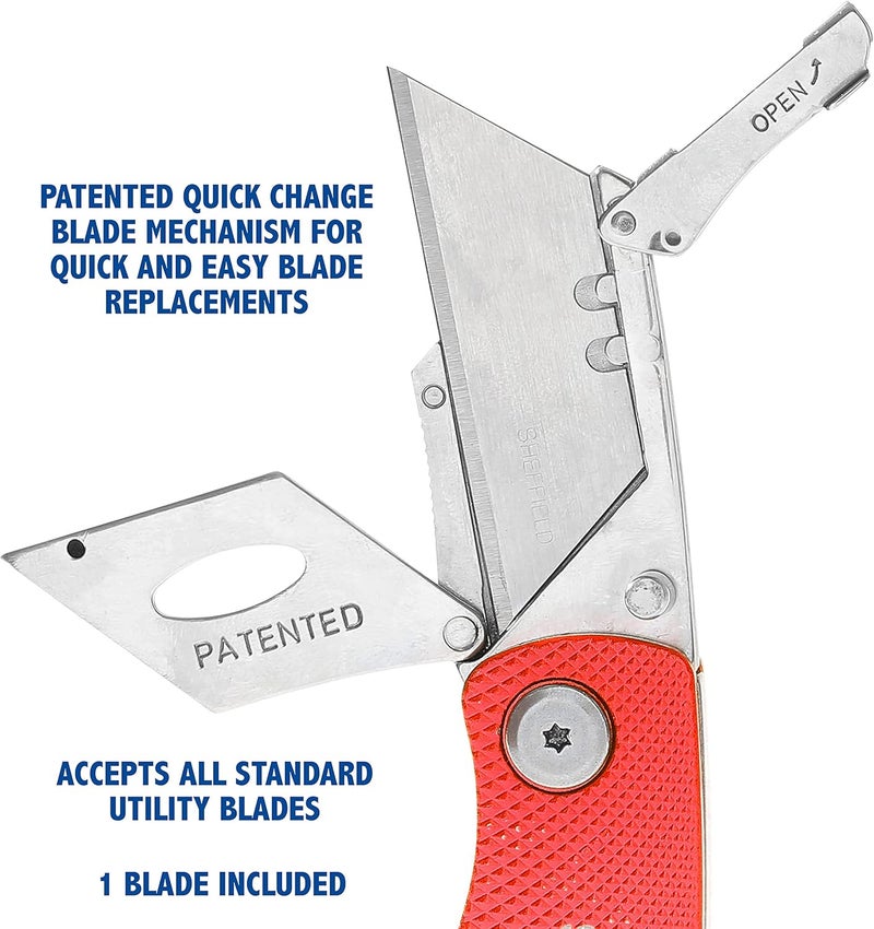Sheffield Folding Utility Knife, Accepts Standard Utility Knife Blades, Box Cutter Aluminum Handle, Razor Blades Included, For Home, Office, Trades, and Warehouse - Image 4